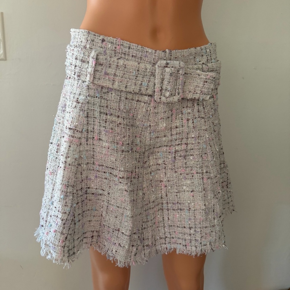 Anthropologie Fit & Flair Fanco Tweed Skirt Chunky Belted Fairy Pastel Granny M